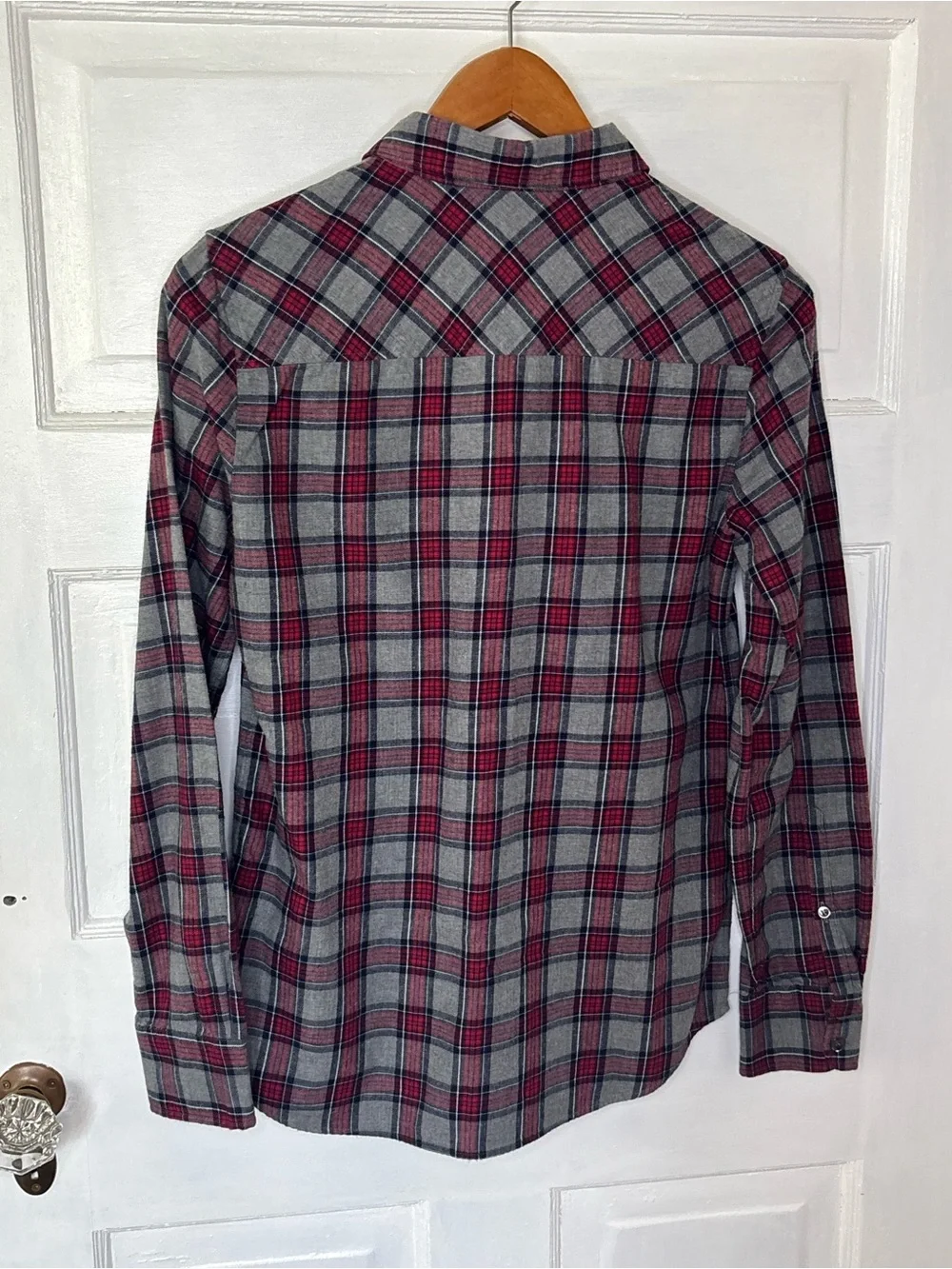 J. Crew Women's Red and Gray Plaid Button-Down Shirt